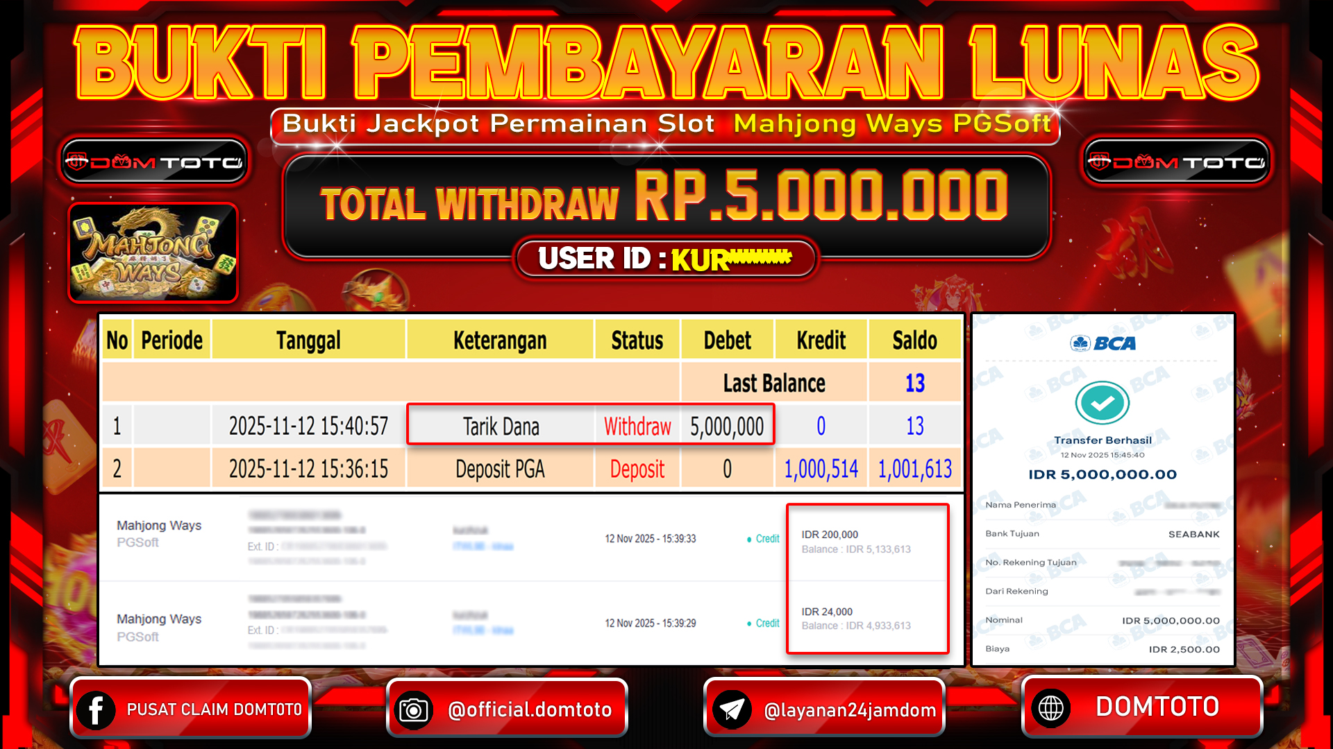 JACKPOT SLOT Mahjong Ways PGSoft  12 NOVEMBER 2025